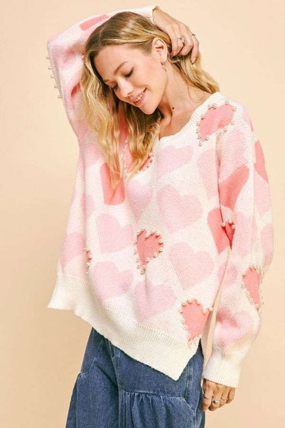 Davi & Dani Heart Pearl Sweater