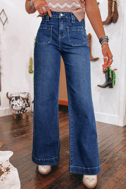 Blue Wide Leg High Waist Jeans