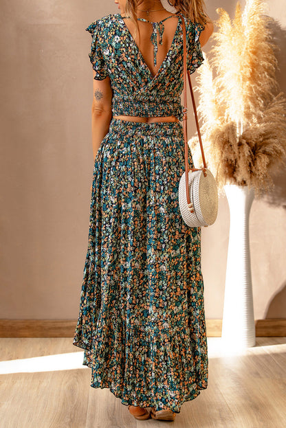 Floral Print Crop Top & Maxi Skirt Set