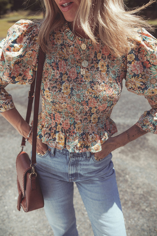 Yellow Floral Print Crop Top