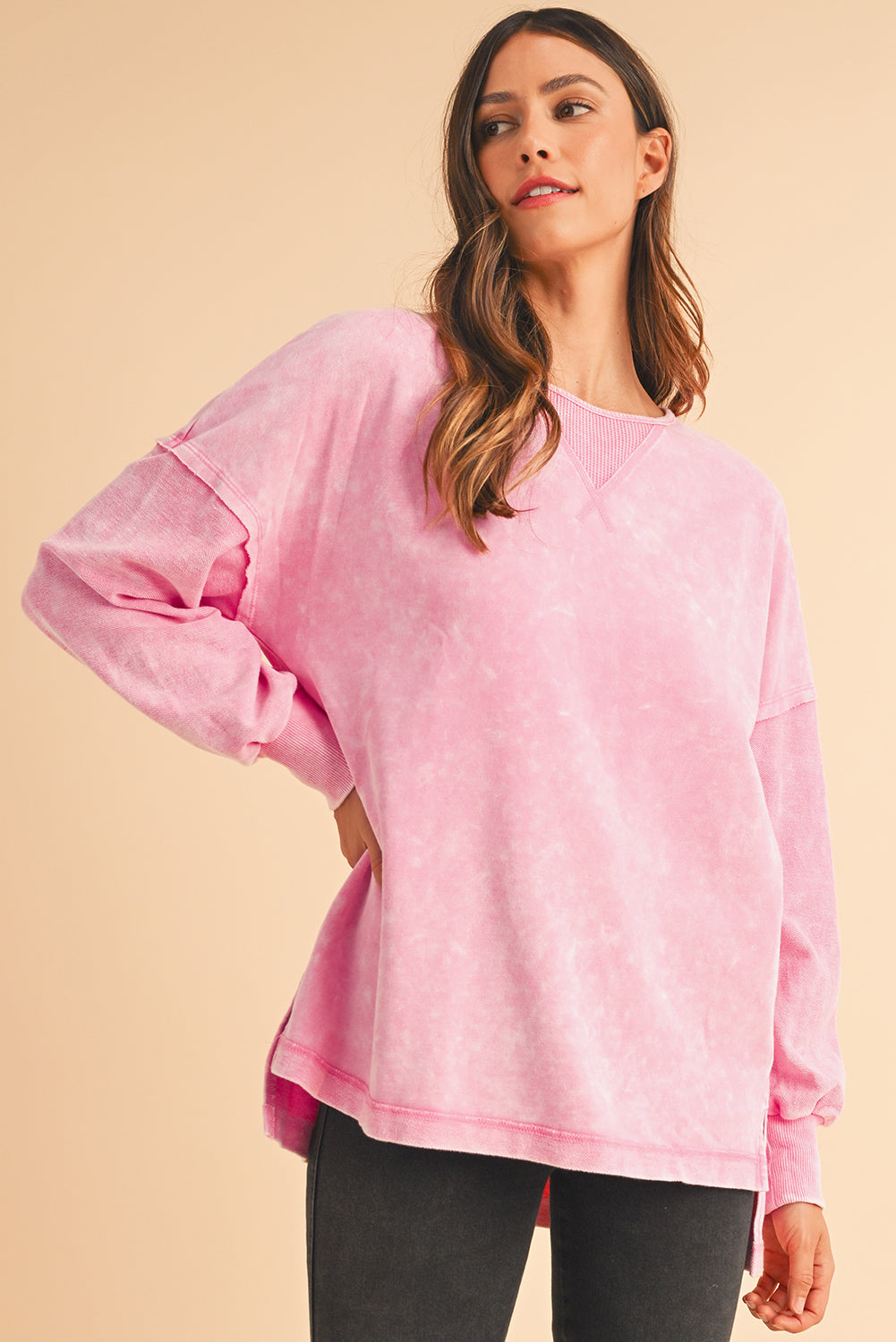 Strawberry Pink Mineral Wash Oversized Sweatshirt