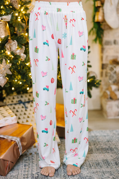 White Christmas Print Pajama Set