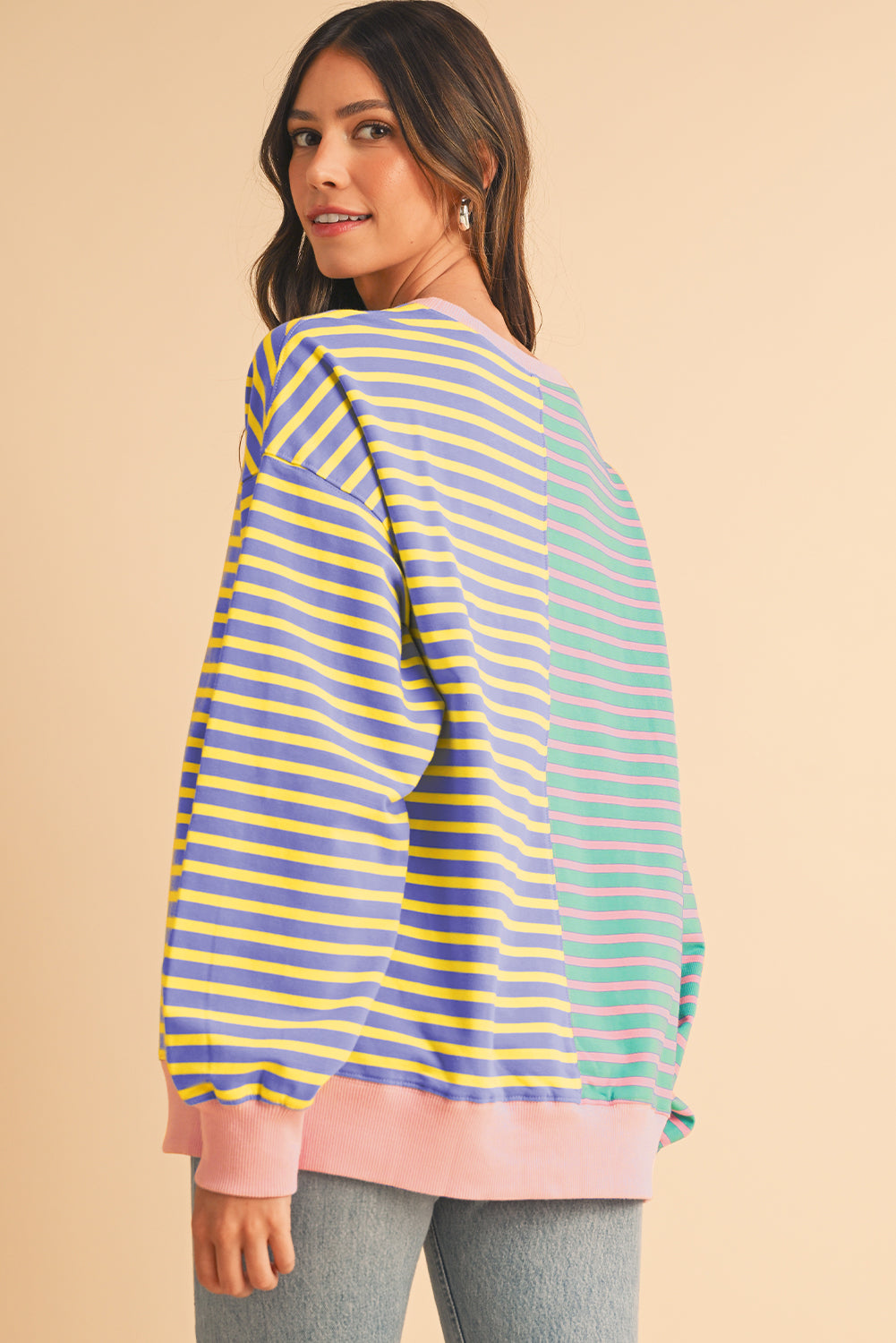 Sky Blue Striped Oversize Sweatshirt