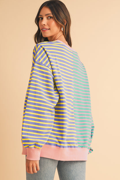 Sky Blue Striped Oversize Sweatshirt