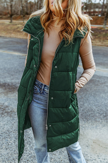 Green Hooded Long Vest Coat