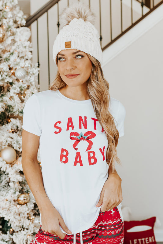 White SANTA BABY Bow Graphic Tee