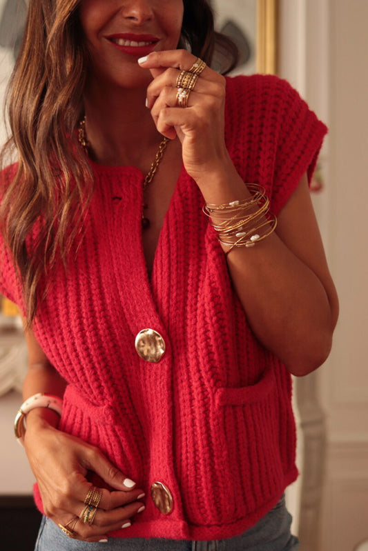 Fiery Red Knit Sweater Vest