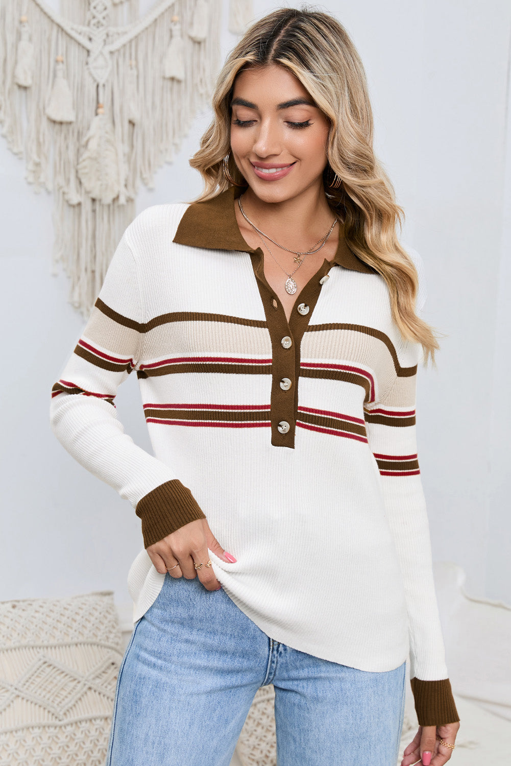 White Rib Knitted Sweater