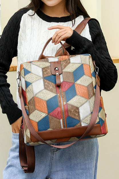 Chestnut Geometric Print Large Convertible Backpack