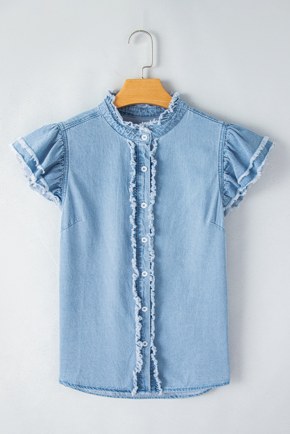 Beau Blue Frayed Denim Top