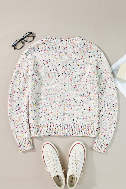 White Confetti Knit Cropped Cardigan