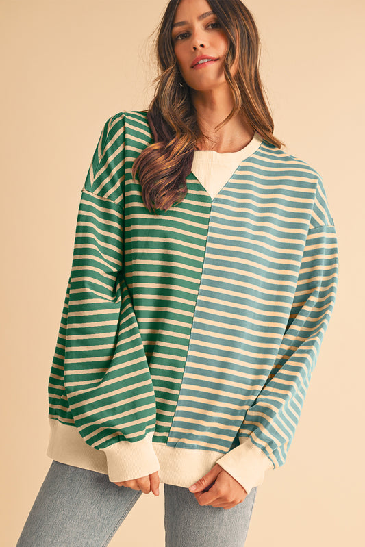 Green Striped Oversized Sweatshirt