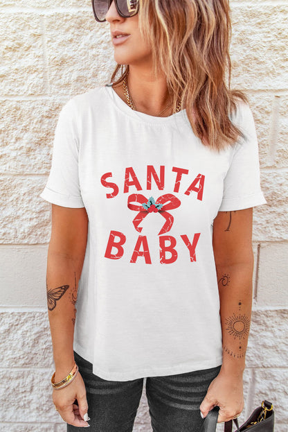 White SANTA BABY Bow Graphic Tee