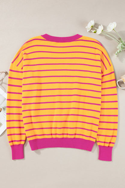 Striped Round Neck Drop Shoulder Sweater