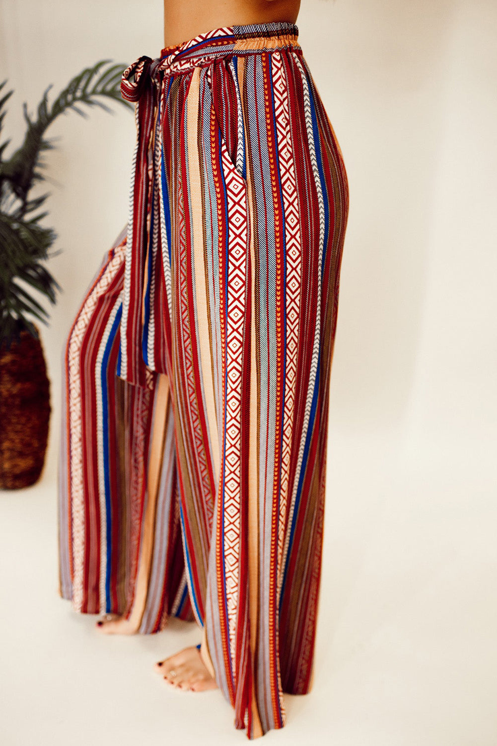 Red Boho Ethnic Striped Pants