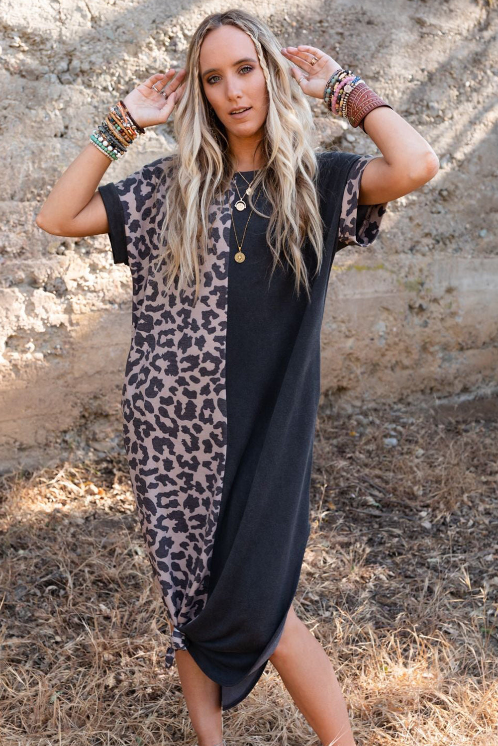 Black Leopard T-Shirt Dress