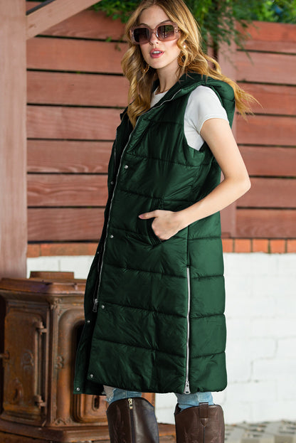 Green Hooded Long Vest Coat