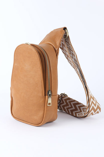 Brown Faux Leather Sling Bag