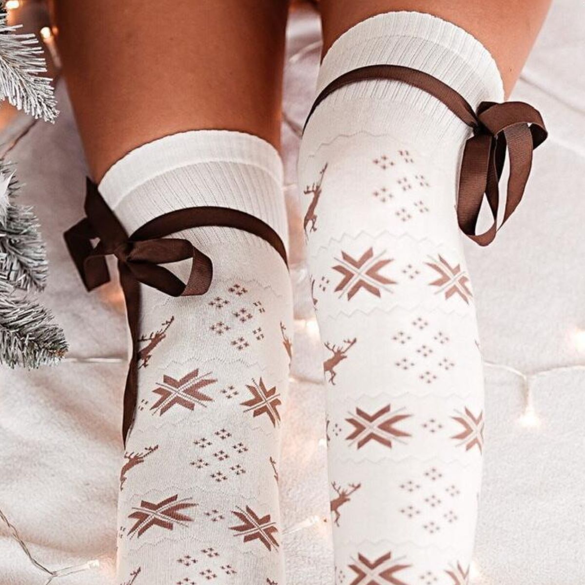 Christmas Print Over Knee Stockings