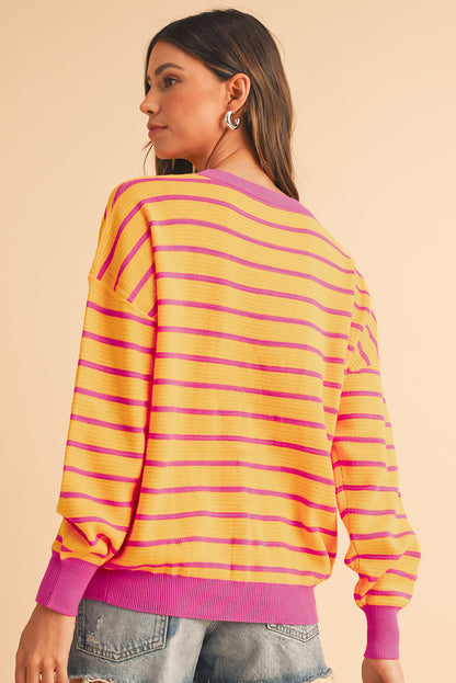 Striped Round Neck Drop Shoulder Sweater