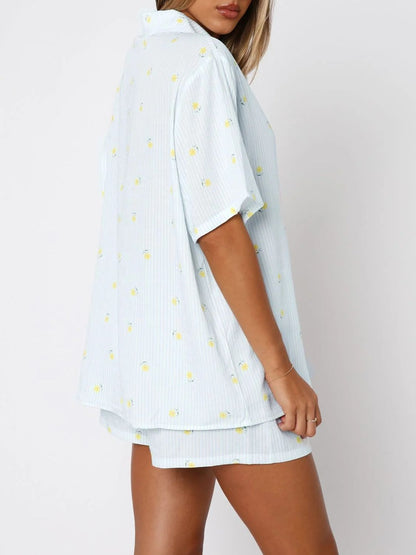 Collared Neck Short Sleeve Top and Shorts Set