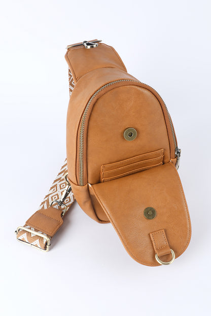 Brown Faux Leather Sling Bag