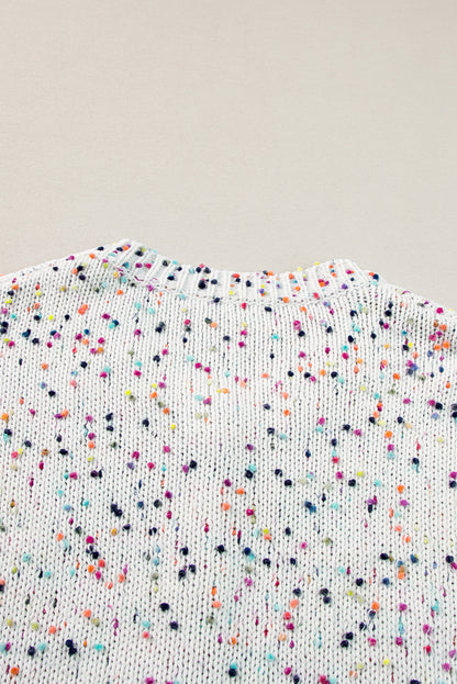 White Confetti Knit Cropped Cardigan