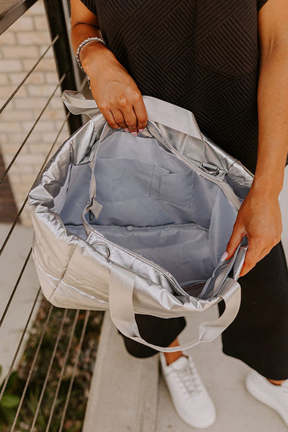 Silver Color Large Tote Bag