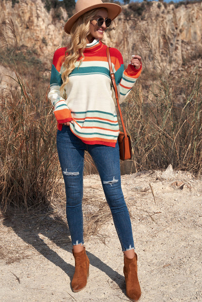 Contrast Striped Turtleneck Sweater