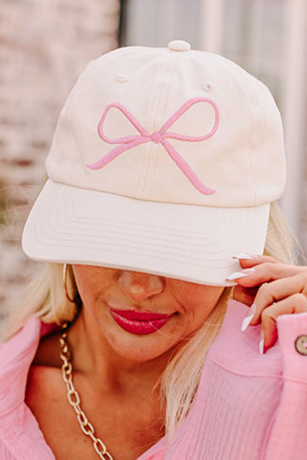 White Bow Embroidered Baseball Cap