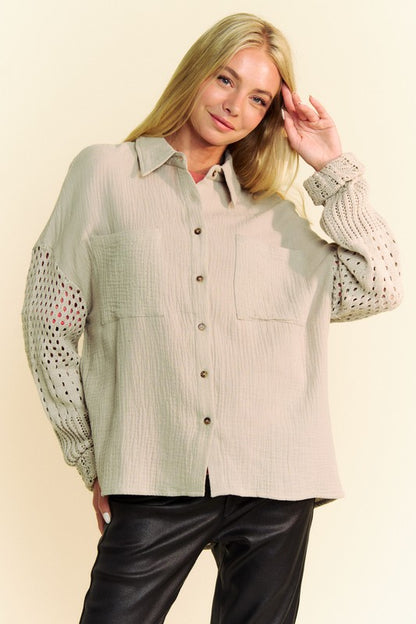 Davi & Dani Crochet Sleeve Shirt