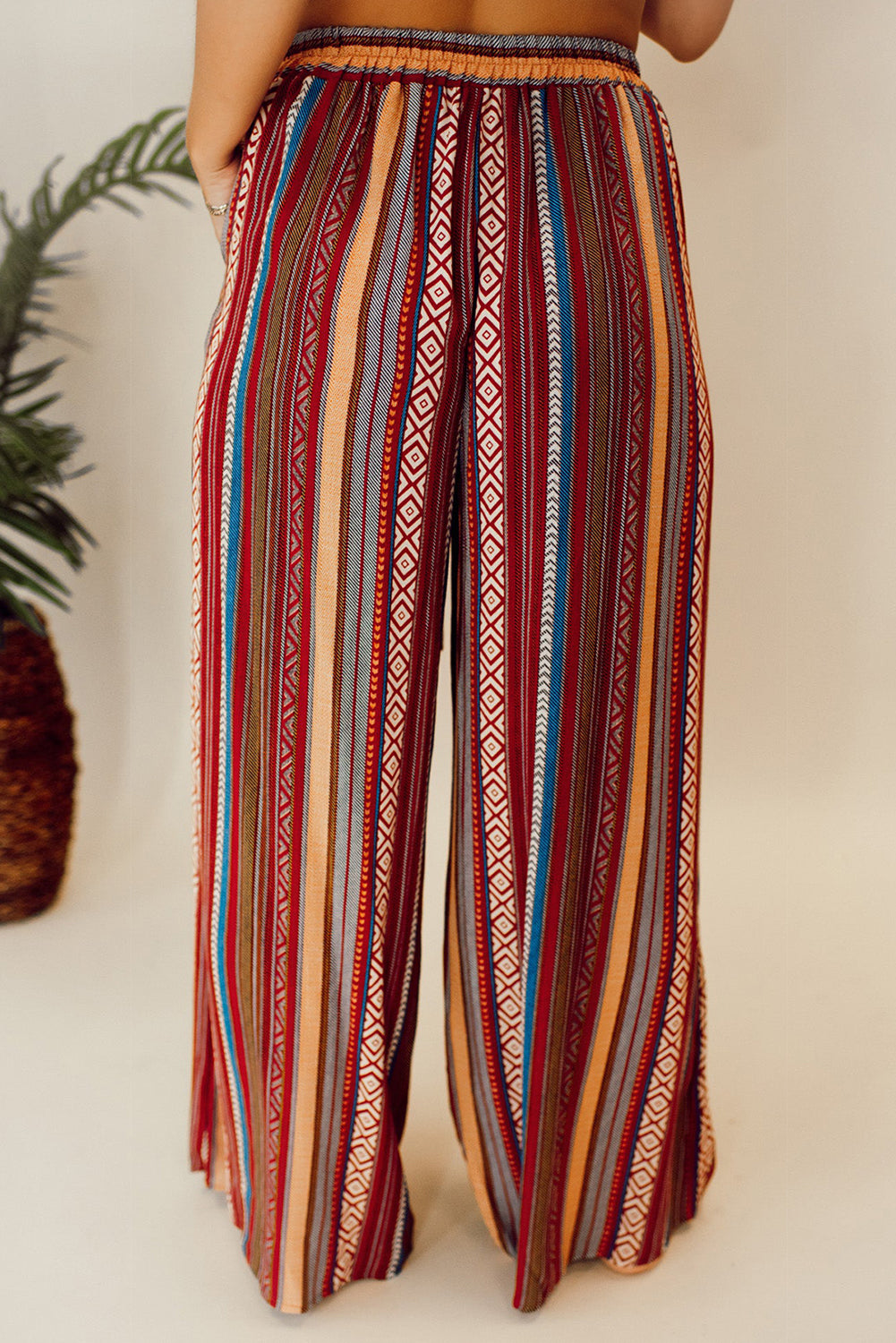 Red Boho Ethnic Striped Pants