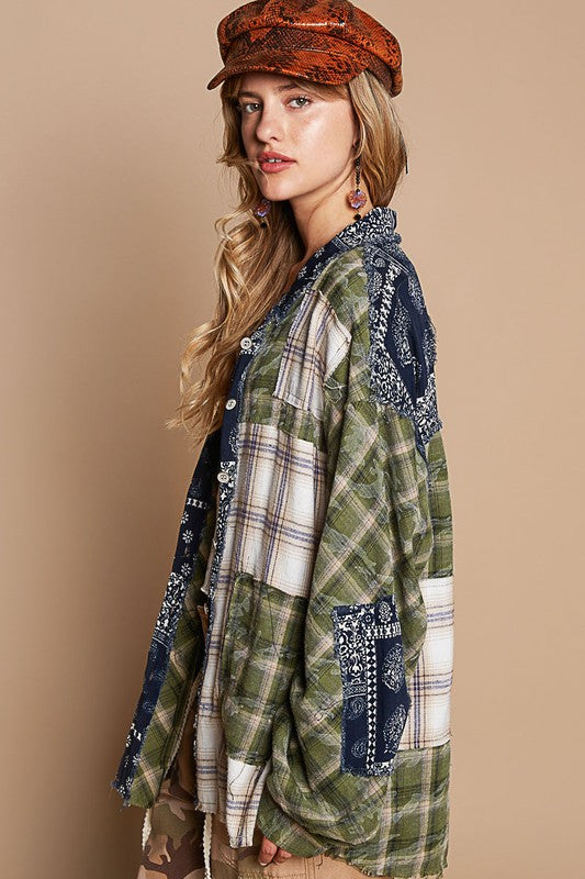 POL Patchwork Plaid Shirt