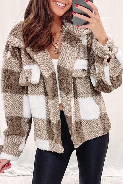 Khaki Plaid Sherpa Jacket