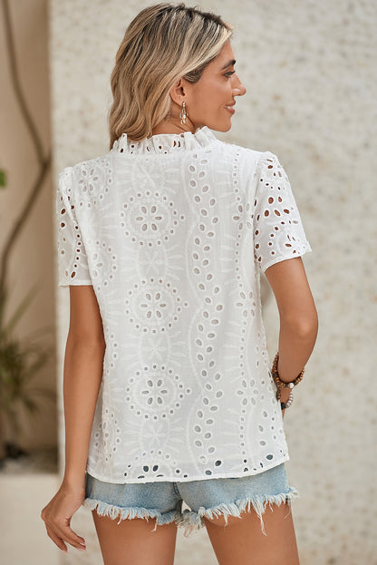 White Boho Cut-out Blouse