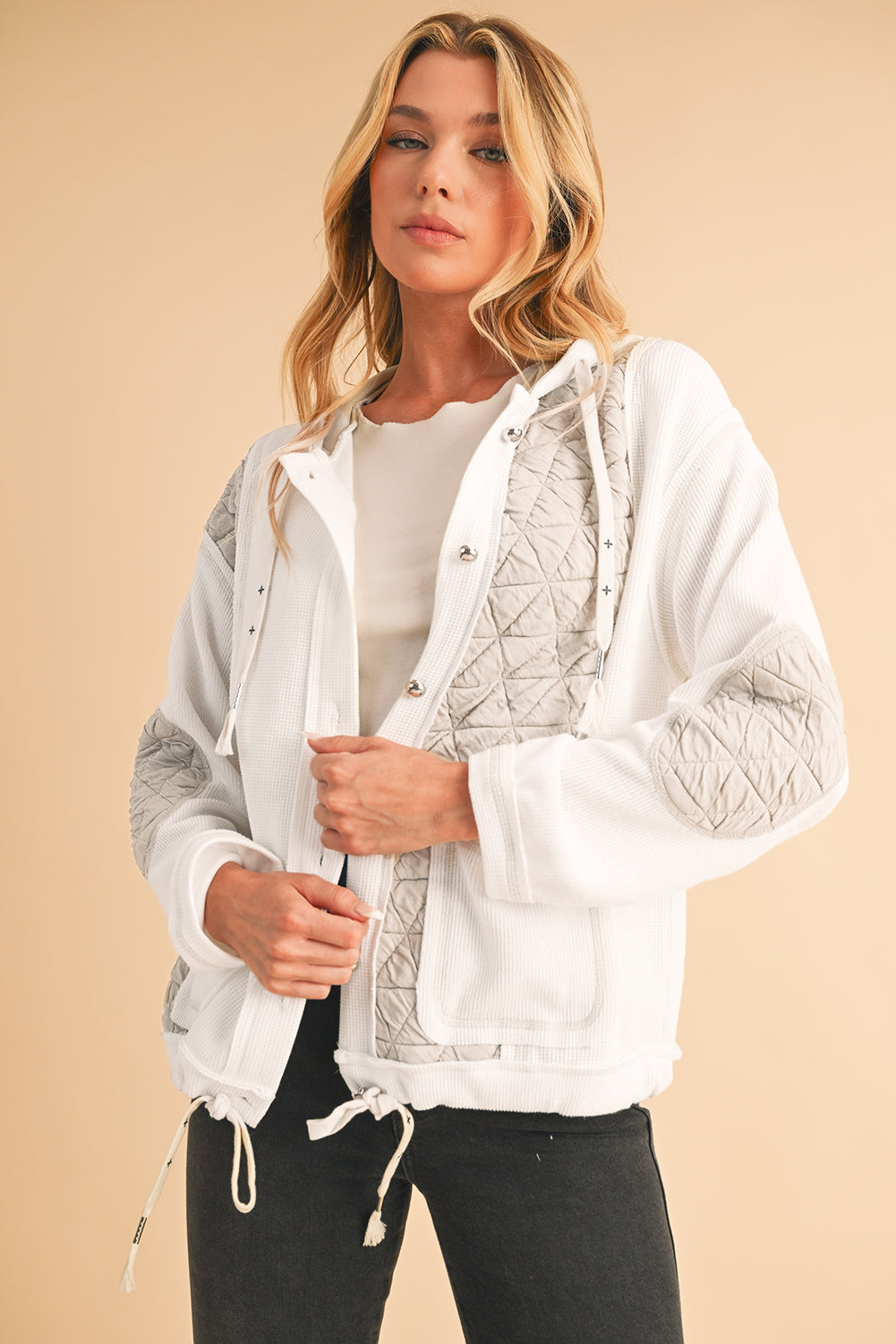 Quilted Textured Patchwork Hooded Jacket