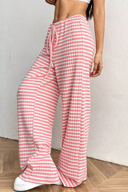 Pink Striped Drawstring Pants