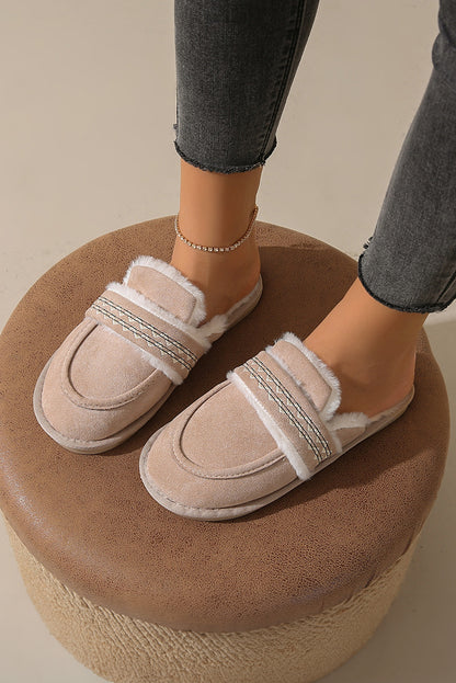 Gray Plush Home Slippers