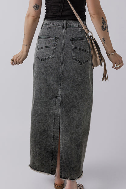 Dark Grey Denim Long Skirt