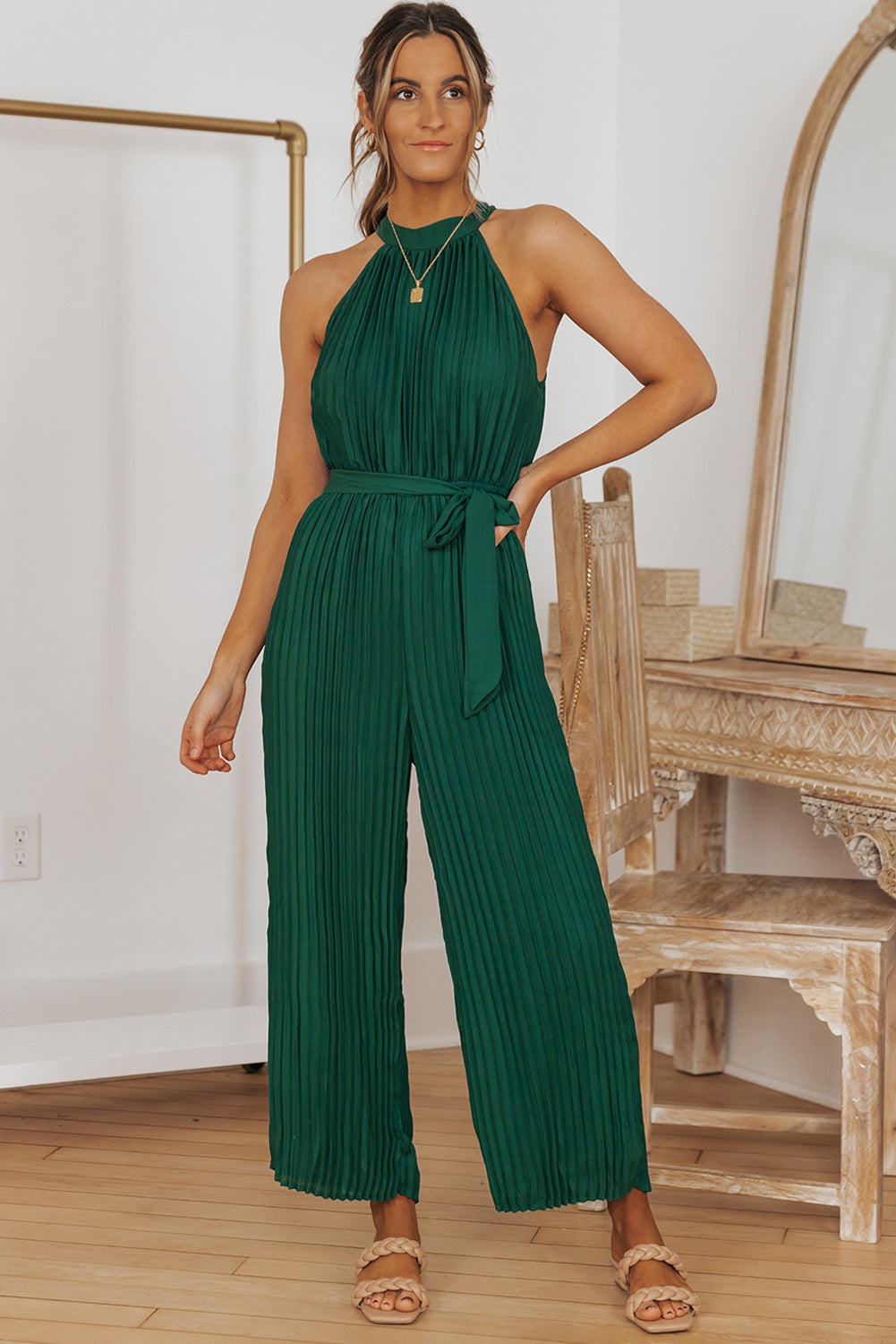 Green Elegant Wide Leg Jumpsuit