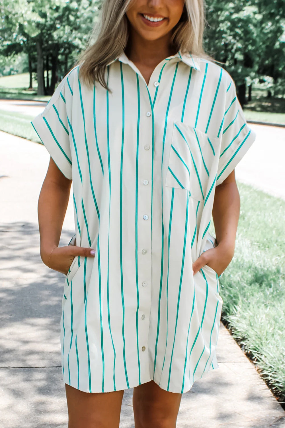 Mint Green Striped Mini Dress