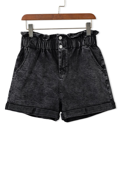 Vintage Washed Frilled High Waist Denim Shorts