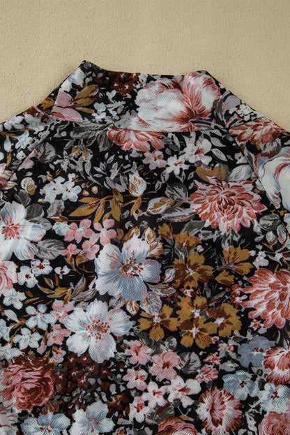 Brown Floral Print Mesh Top