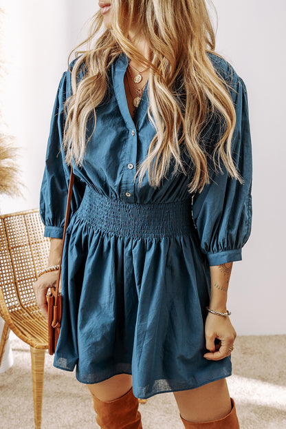 Blue 3/4 Sleeve Mini Dress