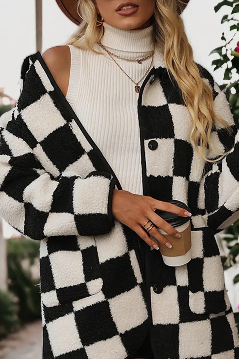 Black Checkered Fleece Jacket