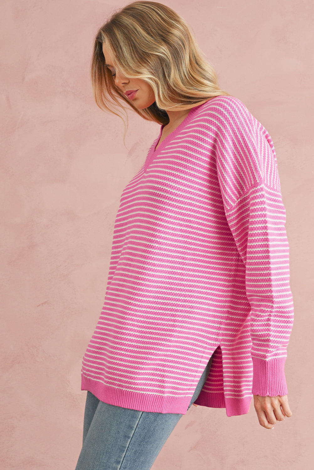 Pink Striped Knitted Sweater