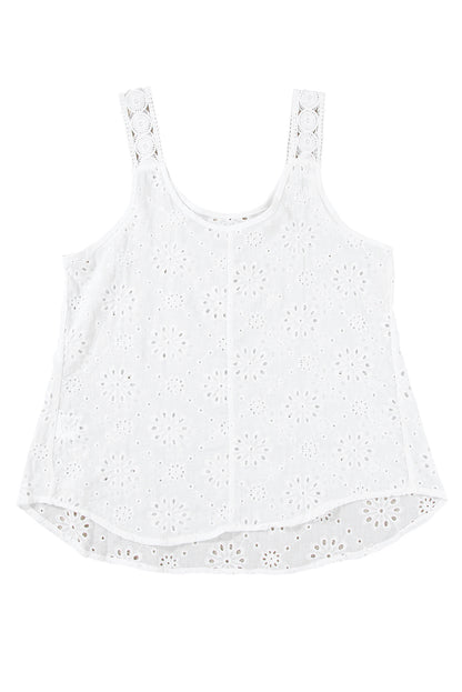 White Eyelet Embroidery Flowy Tank Top