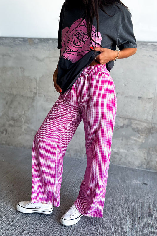 Pink Plaid Casual Pants