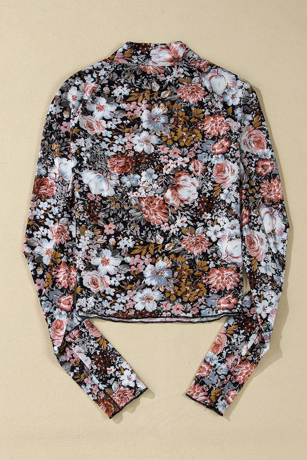 Brown Floral Print Mesh Top