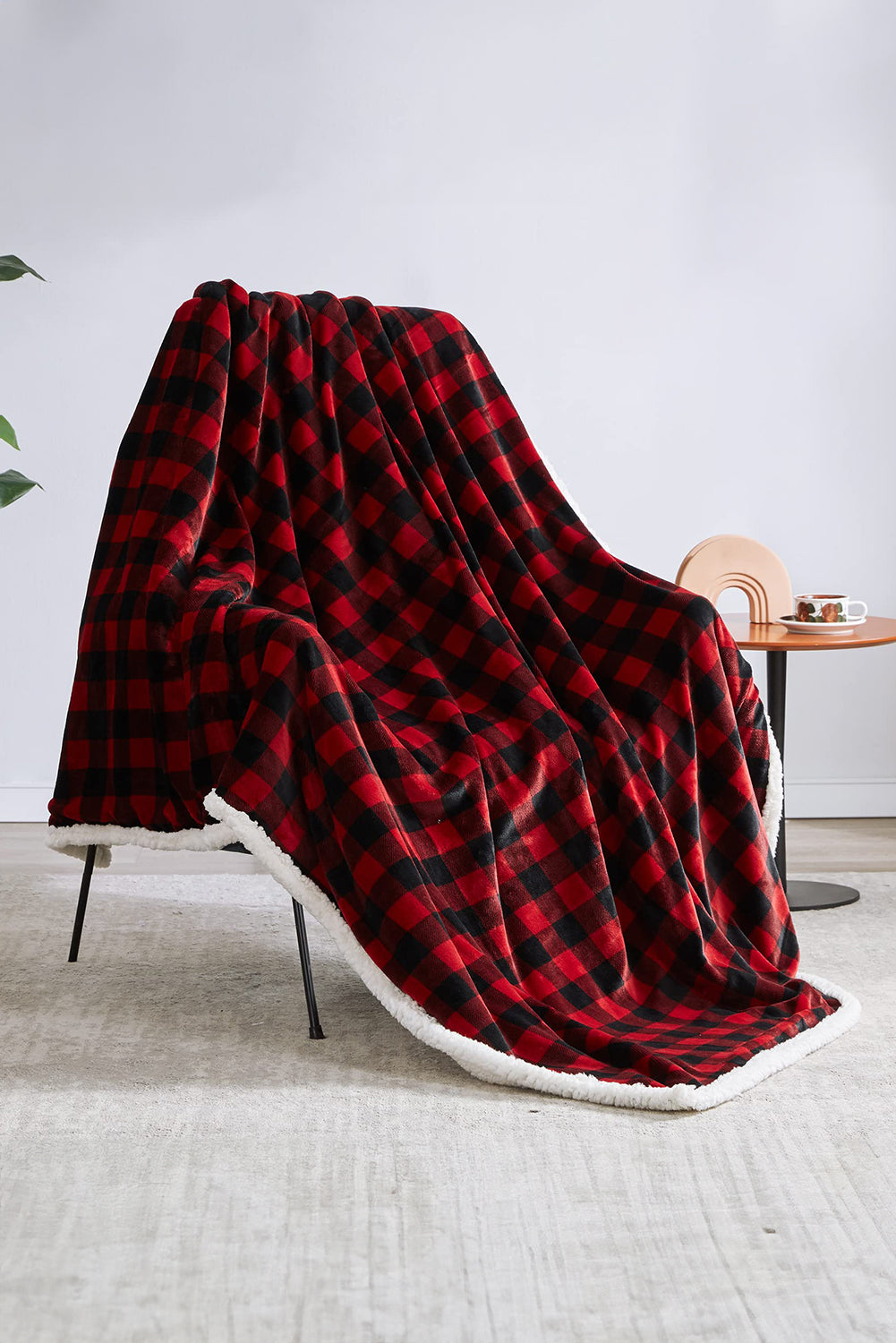 Fiery Red Plaid Print Sherpa Throw Blanket